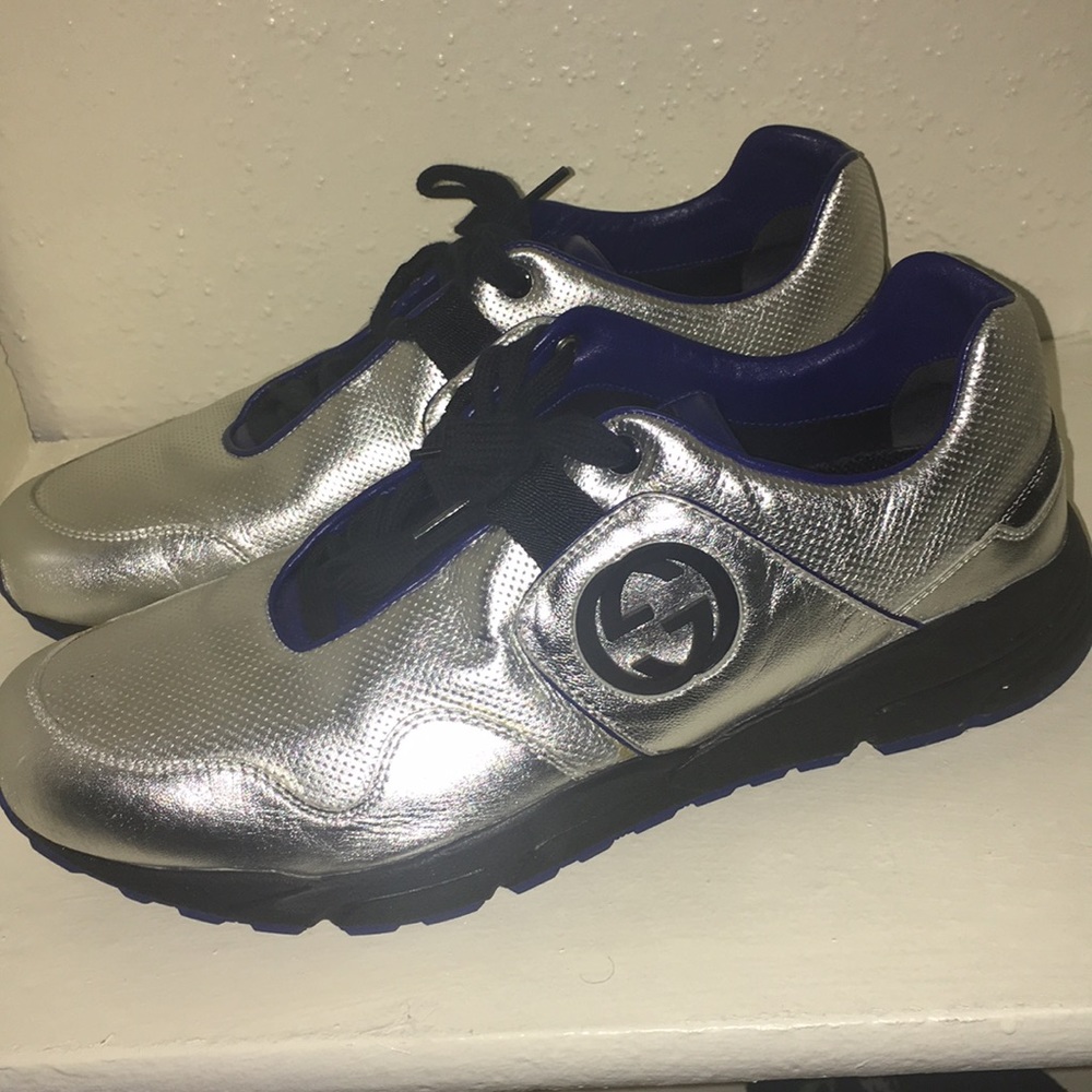 Gucci Men's Athletic Silver Shoes